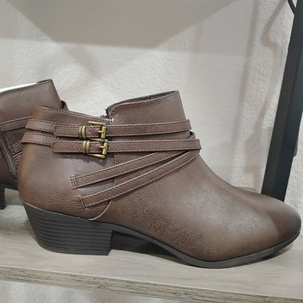 Style & Co. | Womens Willow Faux Leather Block Heel Brown Ankle Boots | Size 12